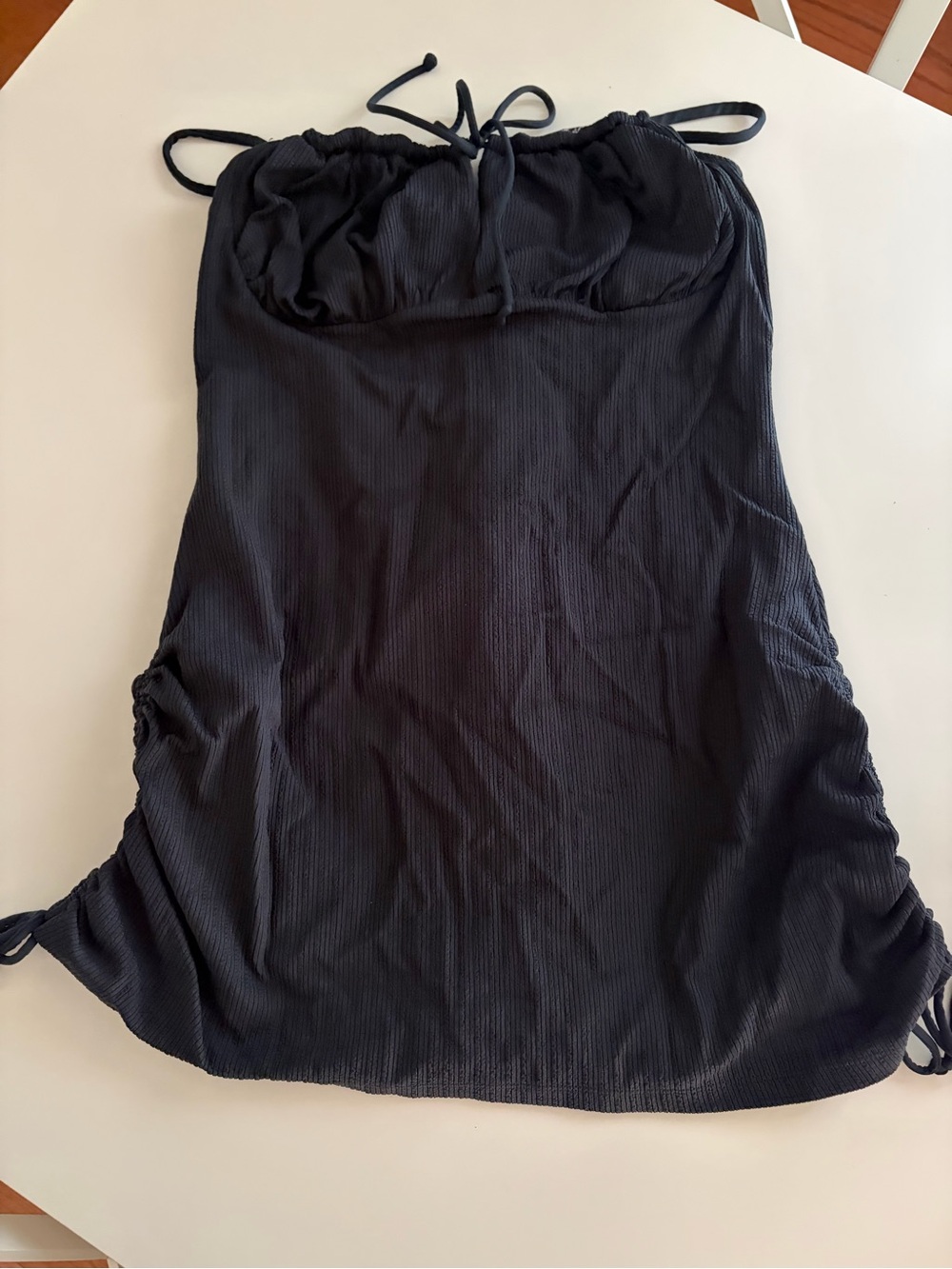 POPFLEX Black Ribbed One-Piece Swim Dress